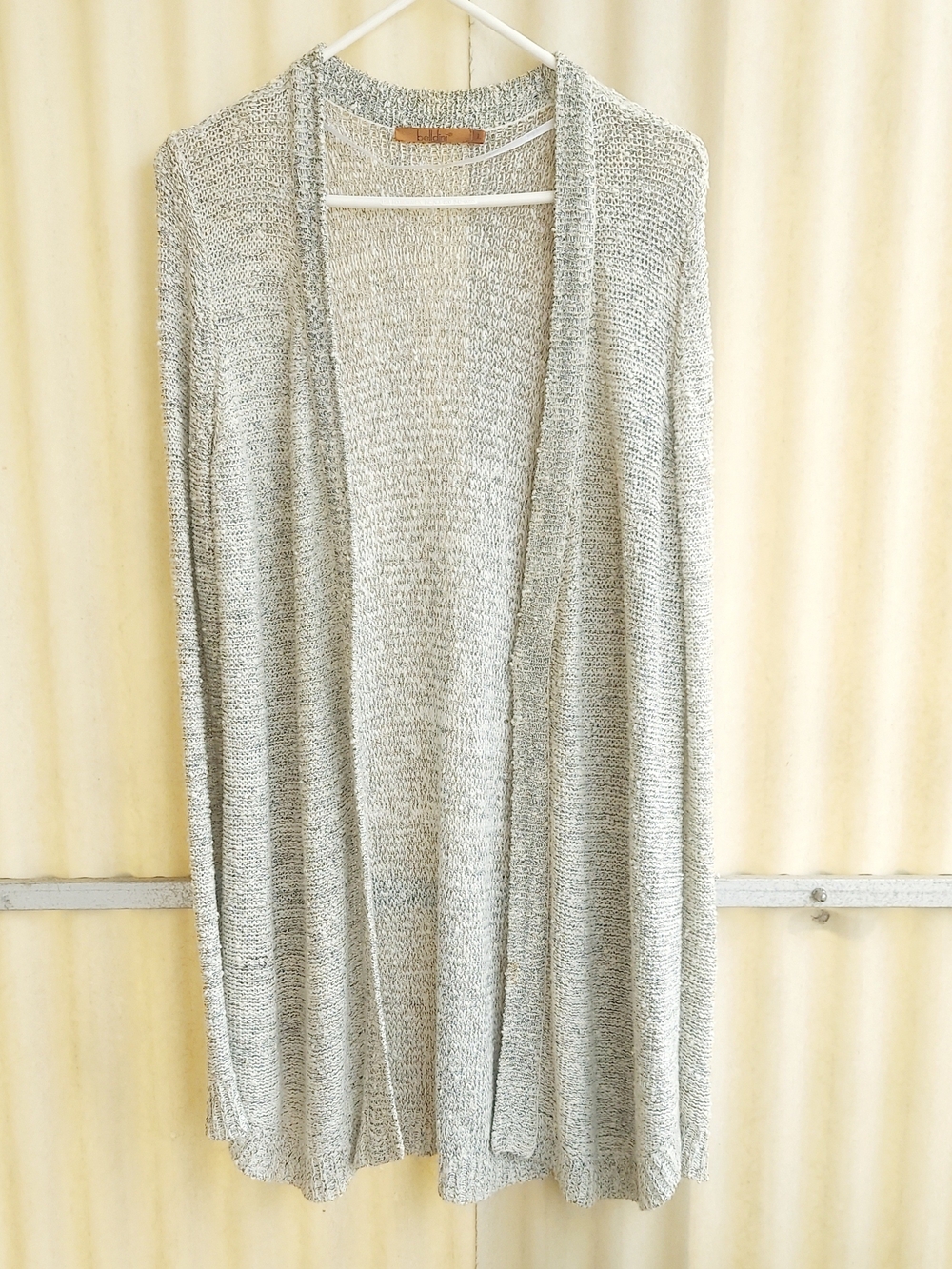 Belldini Size L Open Front Long Cardigan Sweater - Oatmeal Heather Boucle Knit